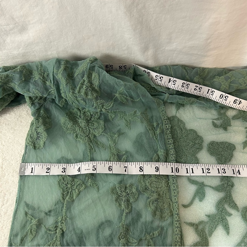 White Birch Sage Green Floral Embroidered Lace Kimono Cardigan - Size M - Picture 13 of 14